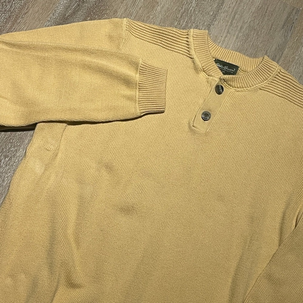 Eddie Bauer Mens Tan Cotton Henley Sweater Long Sleeve Size‎ L
